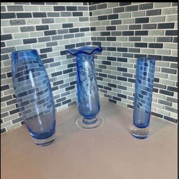 Other - Three 9 inch Tall, BLUE Vases! Absolutely beautiful when displayed together. 💙